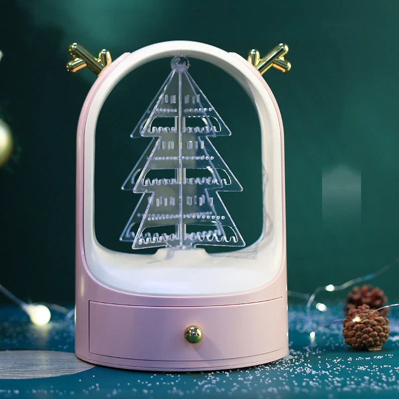 Elegant jewellery organiser with starry sky design, offering rotating display and ample storage for earrings, necklaces, and other treasures