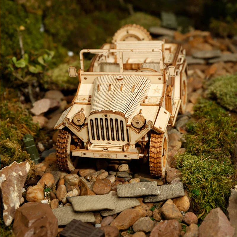 Premium model wooden train kit with 308 precision-cut wooden pieces for a rewarding DIY assembly project