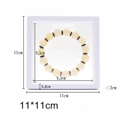 Black 11x11cm suspended 3D floating display frame holding a coin, with square base for stable collectible showcase