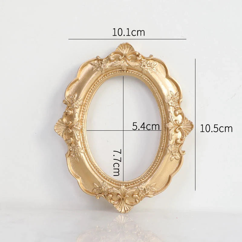 Golden retro photo frame for jewelry and art display in Nordic style