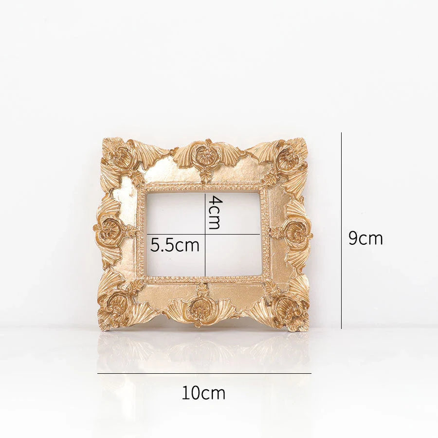 Golden retro photo frame for jewelry and art display in Nordic style