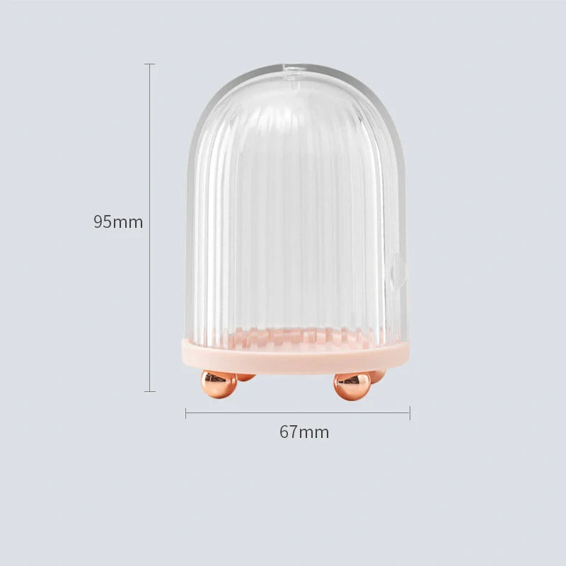 Birdcage Cosmetic Storage Box in white and pink, dustproof makeup sponge organizer