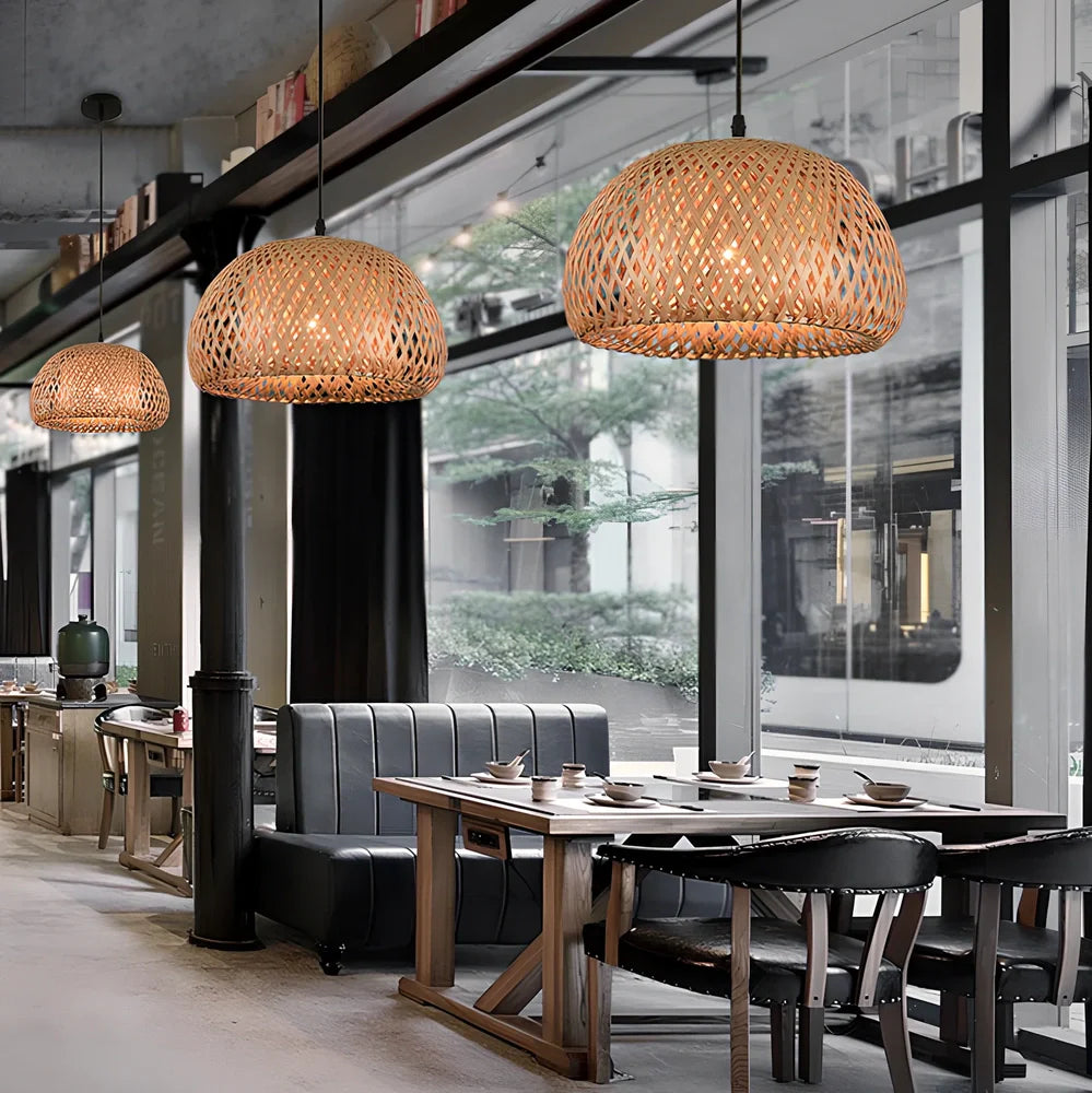 Bamboo woven rattan chandelier, 600mm diameter, adjustable to 1.2m, with single light source for 10-15㎡ illumination