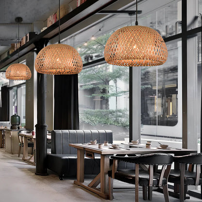 Bamboo woven rattan chandelier, 600mm diameter, adjustable to 1.2m, with single light source for 10-15㎡ illumination