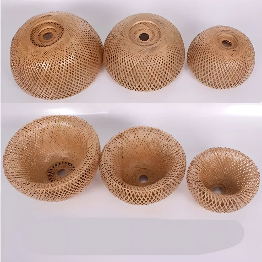 Bamboo woven rattan chandelier, 600mm diameter, adjustable to 1.2m, with single light source for 10-15㎡ illumination