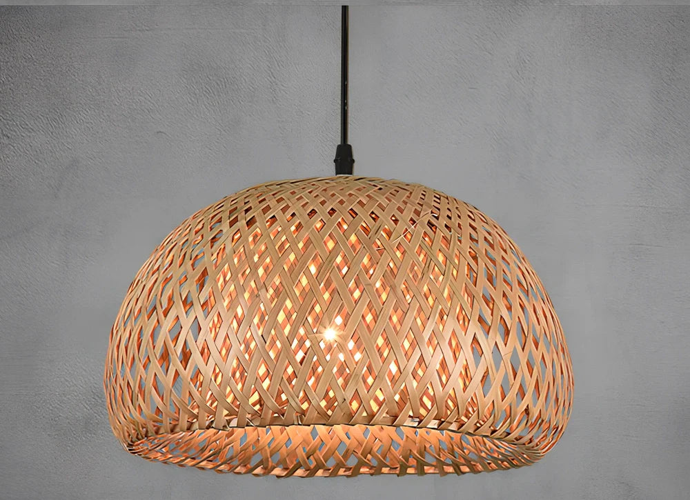 Bamboo woven rattan chandelier, 600mm diameter, adjustable to 1.2m, with single light source for 10-15㎡ illumination