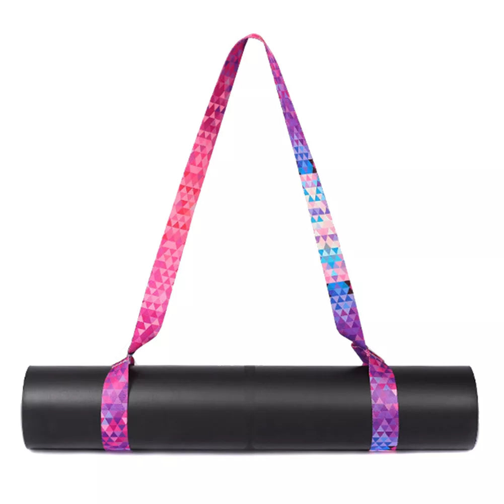 Pure cotton yoga mat strap with elastic band and colourful gradient design