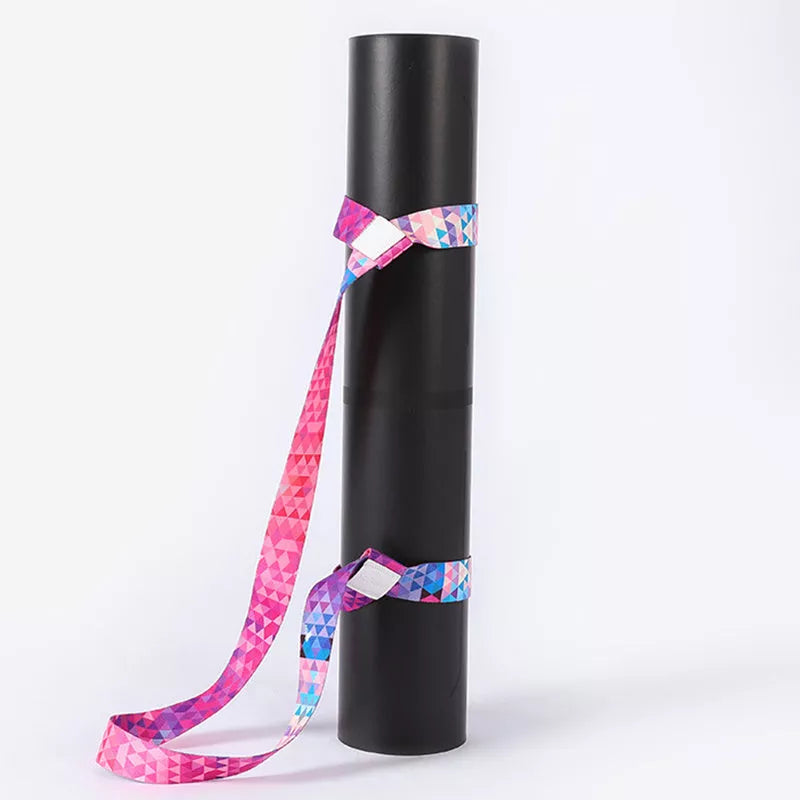 Pure cotton yoga mat strap with elastic band and colourful gradient design