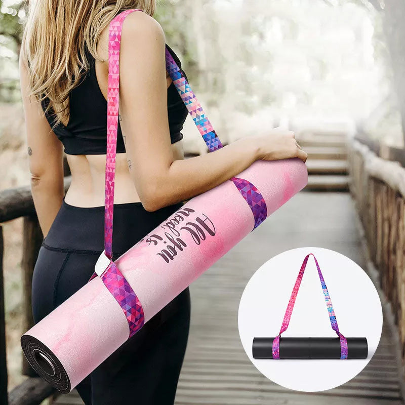 Pure cotton yoga mat strap with elastic band and colourful gradient design