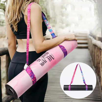 Pure cotton yoga mat strap with elastic band and colourful gradient design