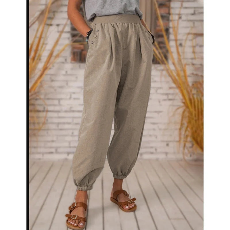 Casual bloomers in polyester cotton blend with pockets, available in multiple colours and sizes.