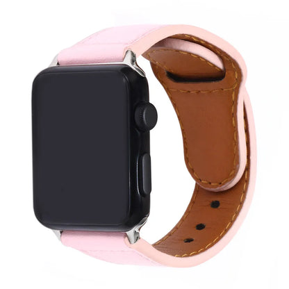 Geometric patterned artificial leather watch strap shown in black, brown, pink, and white colour options.