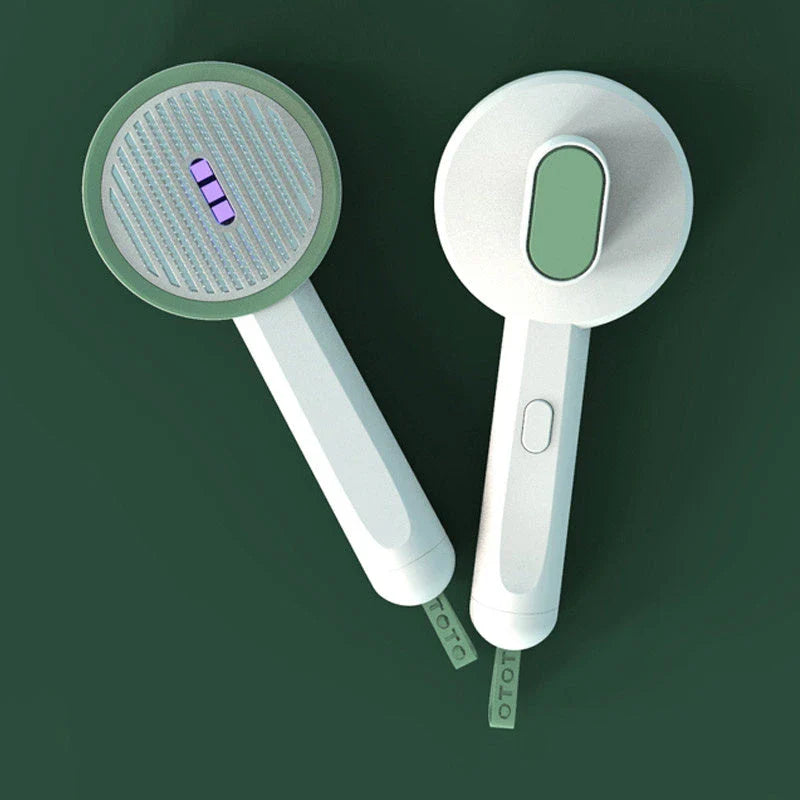 Premium pet grooming comb with integrated UV light sanitiser for thorough cleaning and mite elimination