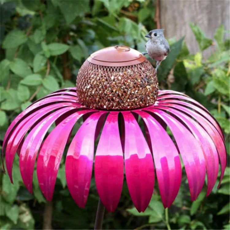 Petal-shaped bird feeder in various colours, designed to attract and delight birds in the garden