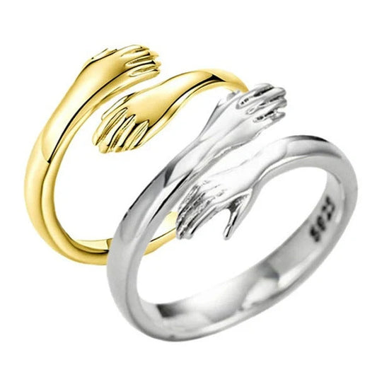 Adjustable Alloy Hands Hug Ring in silver and gold with unique geometry design