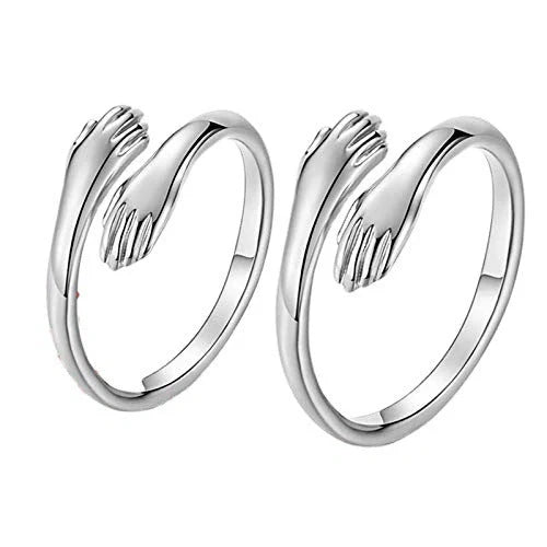 Adjustable Alloy Hands Hug Ring in silver and gold with unique geometry design