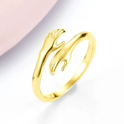 Adjustable Alloy Hands Hug Ring in silver and gold with unique geometry design