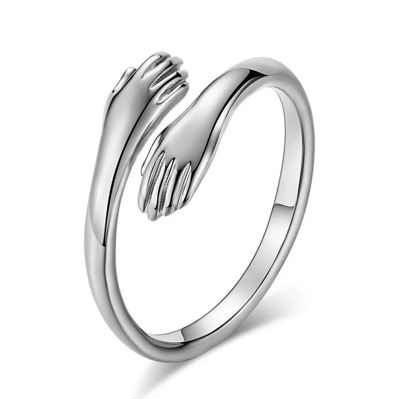 Adjustable Alloy Hands Hug Ring in silver and gold with unique geometry design