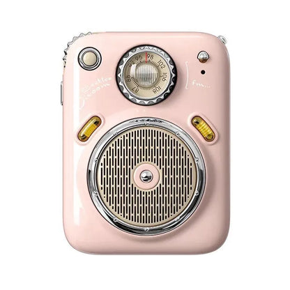 Green FM Bluetooth speaker radio with digital display showing time, compact size 64x48x35mm.