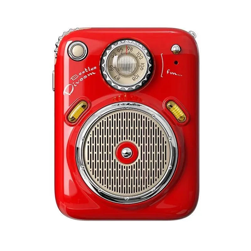 Green FM Bluetooth speaker radio with digital display showing time, compact size 64x48x35mm.