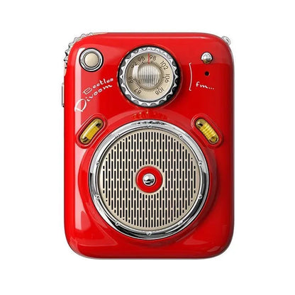 Green FM Bluetooth speaker radio with digital display showing time, compact size 64x48x35mm.