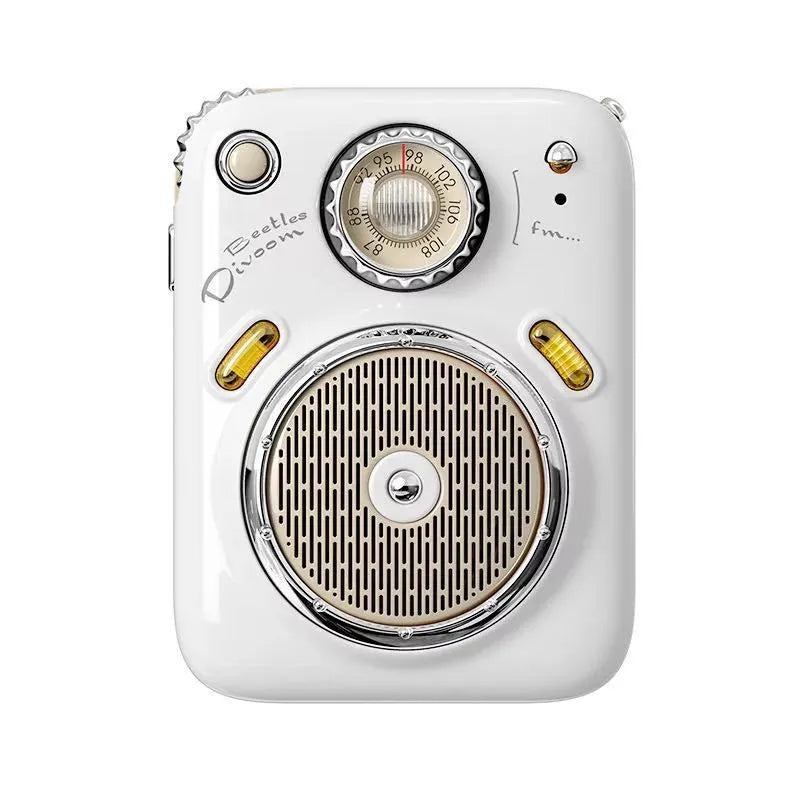 Green FM Bluetooth speaker radio with digital display showing time, compact size 64x48x35mm.