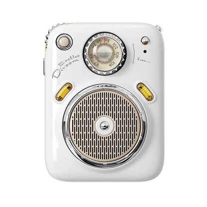 Green FM Bluetooth speaker radio with digital display showing time, compact size 64x48x35mm.