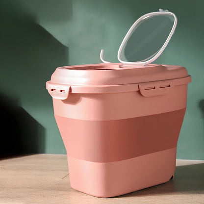 Green 16-litre pet food storage bucket with airtight lid for cat and dog food