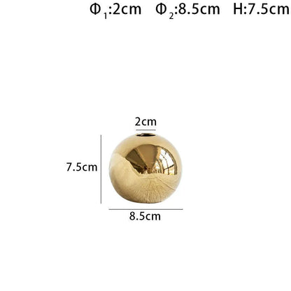 Spherical gold electroplated ceramic vase for home decoration