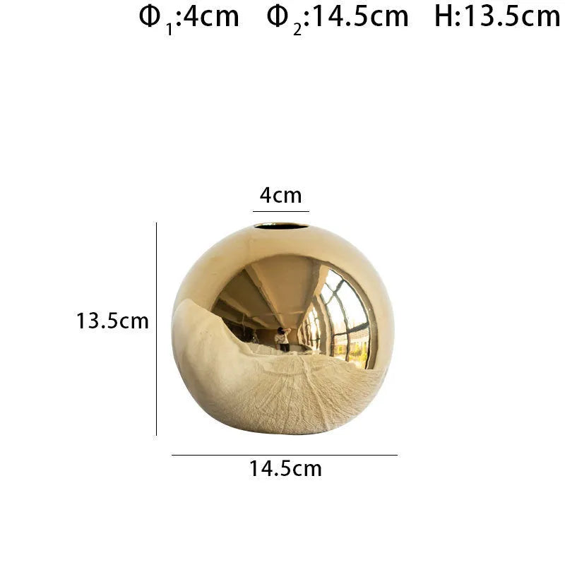 Spherical gold electroplated ceramic vase for home decoration