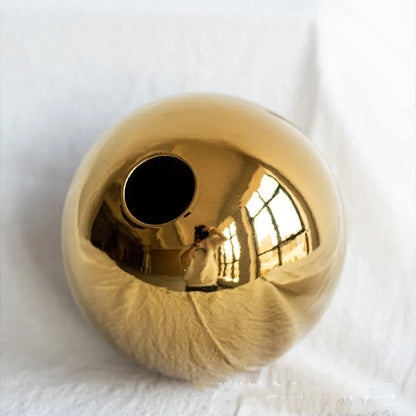 Spherical gold electroplated ceramic vase for home decoration