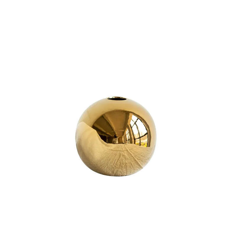 Spherical gold electroplated ceramic vase for home decoration