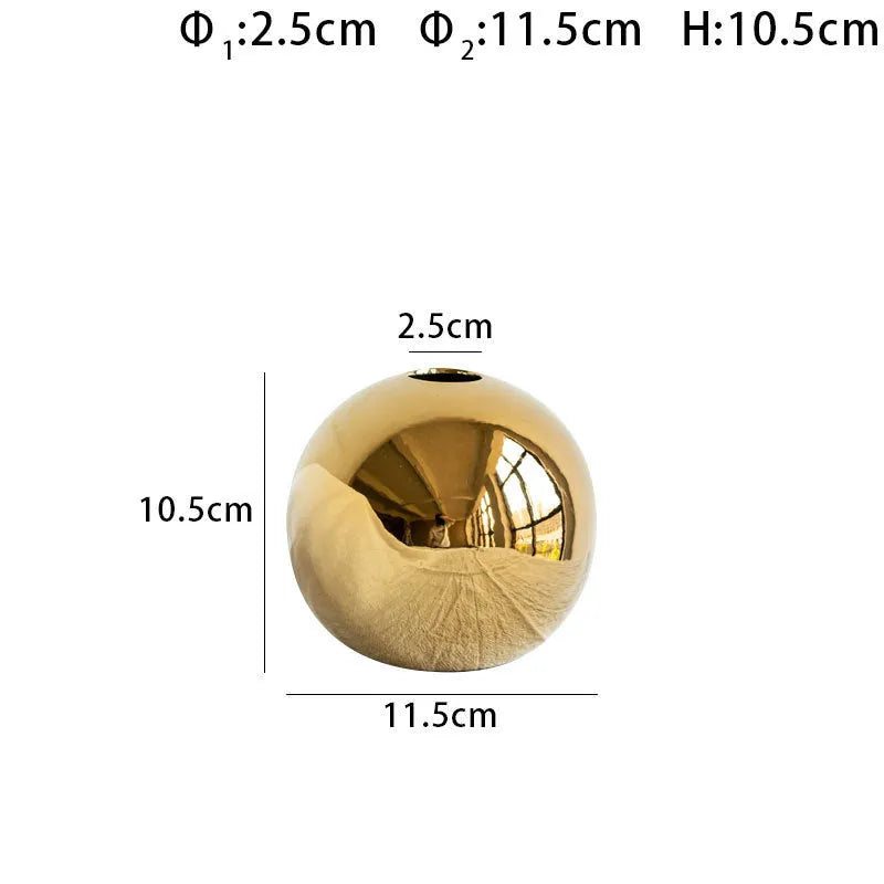 Spherical gold electroplated ceramic vase for home decoration