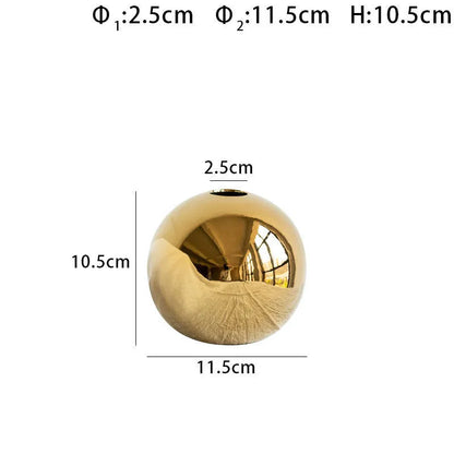 Spherical gold electroplated ceramic vase for home decoration