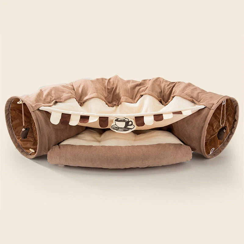Collapsible cat tunnel made of durable, washable cloth in various colours for feline playtime and relaxation