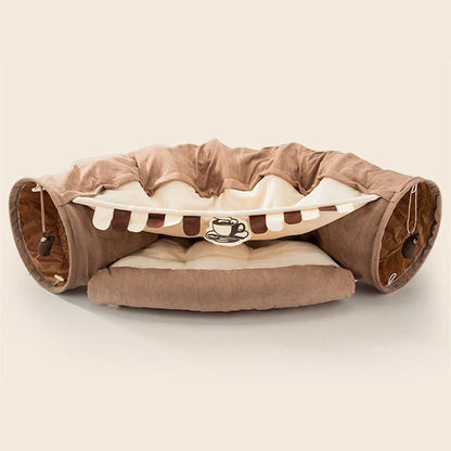 Collapsible cat tunnel made of durable, washable cloth in various colours for feline playtime and relaxation