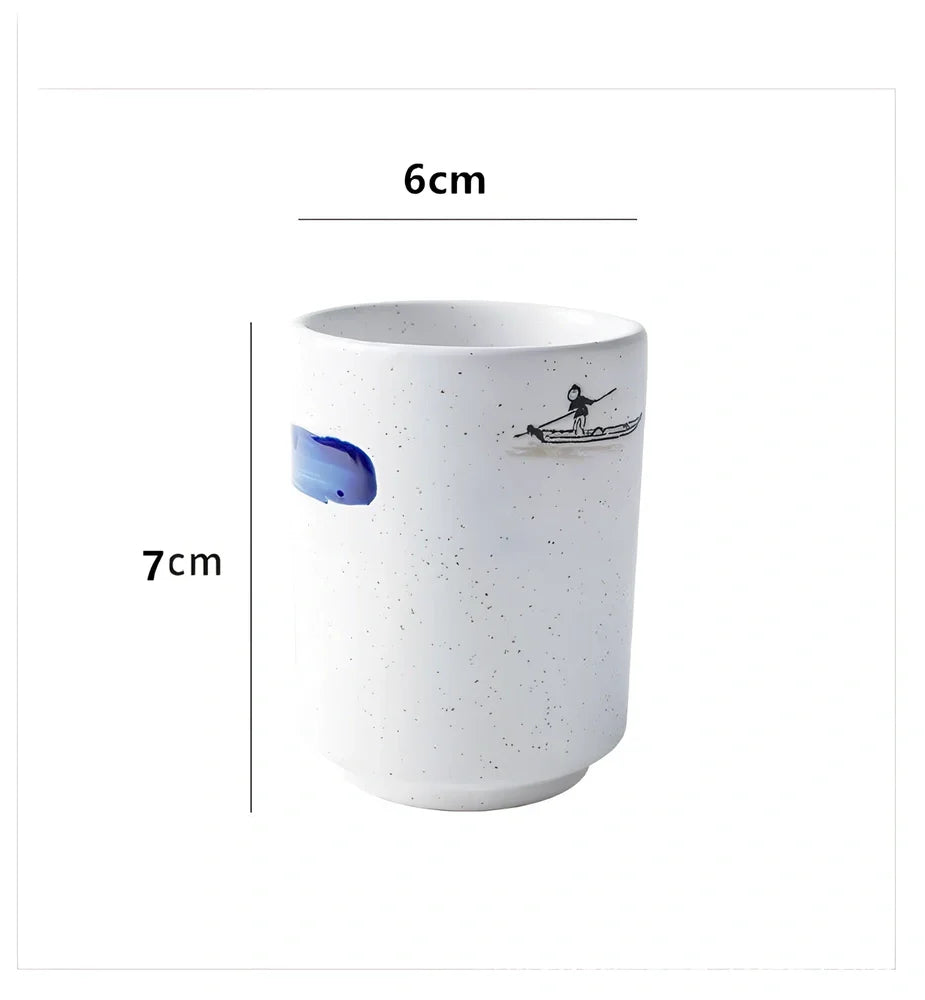Japanese ceramic tea cup with kiln-fired pigmented glaze and external thread design