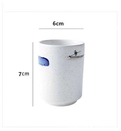 Japanese ceramic tea cup with kiln-fired pigmented glaze and external thread design