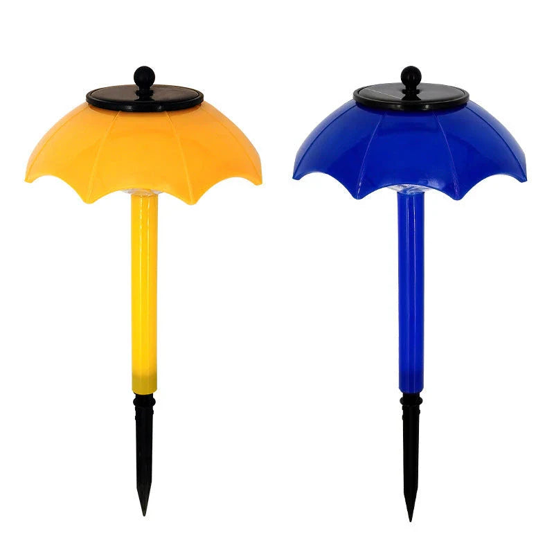 Decorative outdoor solar-powered landscape lights with umbrella-shaped design and colour-changing LED illumination