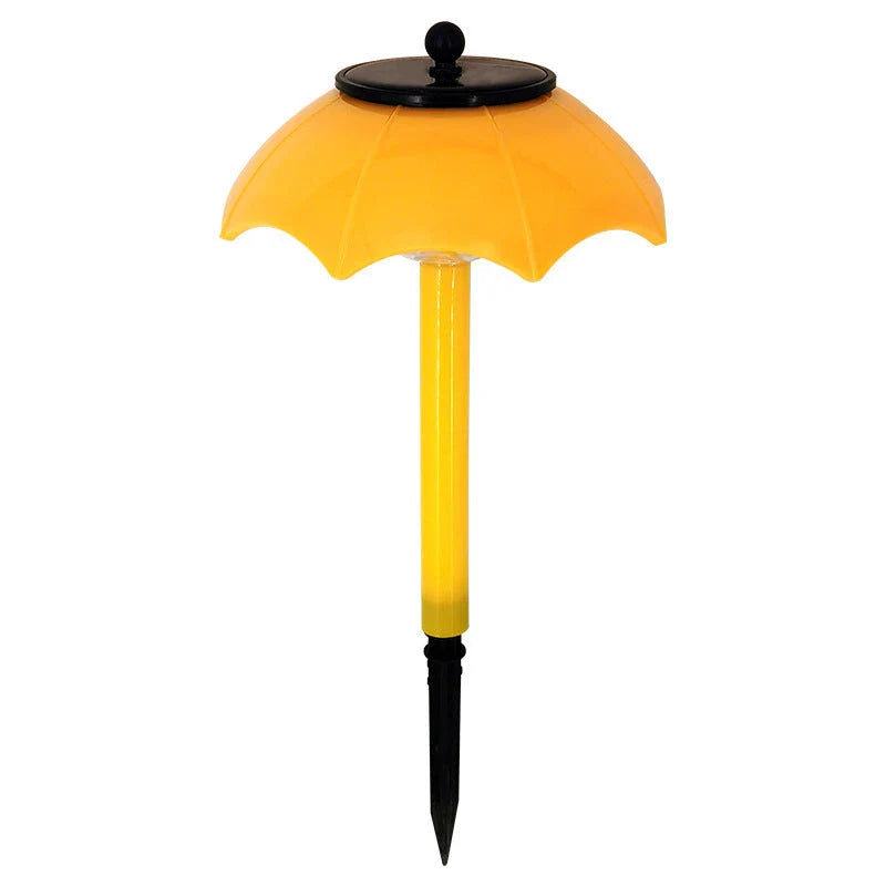 Decorative outdoor solar-powered landscape lights with umbrella-shaped design and colour-changing LED illumination