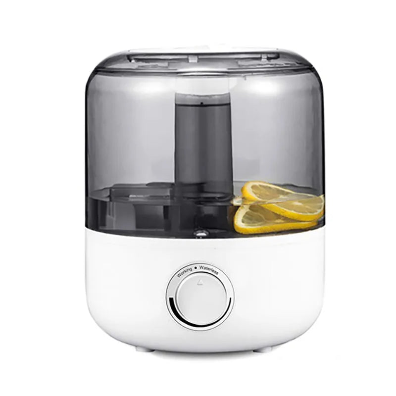 White or black ultrasonic humidifier with 3-litre tank, mechanical controls, and dimensions 183x183x233mm