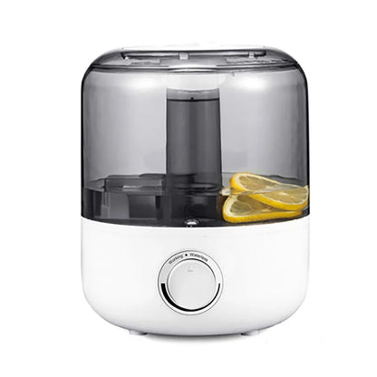 White or black ultrasonic humidifier with 3-litre tank, mechanical controls, and dimensions 183x183x233mm