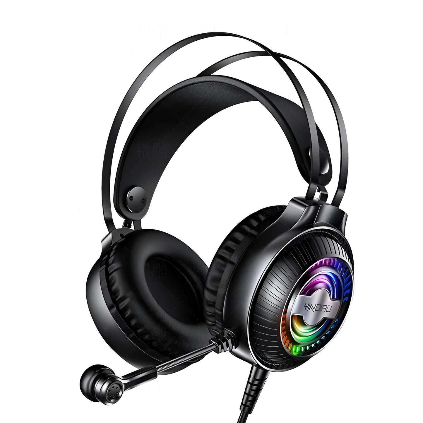 Black wired computer headset with over-ear design and 3.5mm plug for PC connection