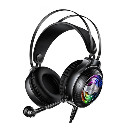 Black wired computer headset with over-ear design and 3.5mm plug for PC connection