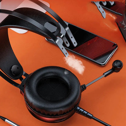 Black wired computer headset with over-ear design and 3.5mm plug for PC connection