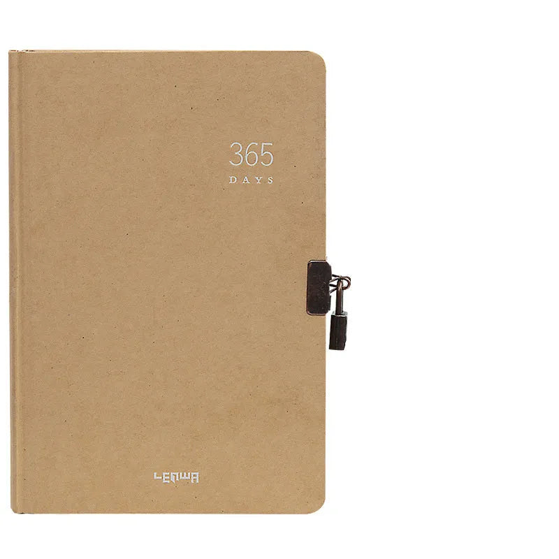 A5 hardcover locked diary notebook with 365 pages in beige camel colour