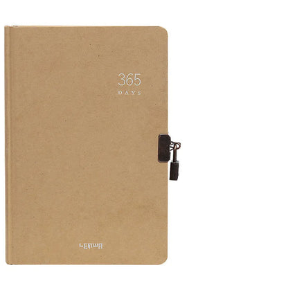 A5 hardcover locked diary notebook with 365 pages in beige camel colour