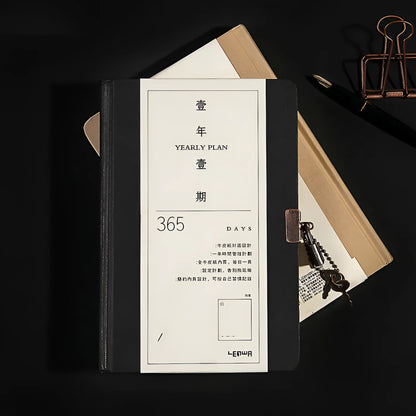 A5 hardcover locked diary notebook with 365 pages in beige camel colour