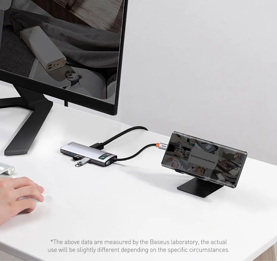 Baseus 5-in-1 USB C hub docking station, aluminium alloy Space Grey, 131.5 x 44.5 x 16.5 mm, HDMI-compatible and USB 3.0 ports