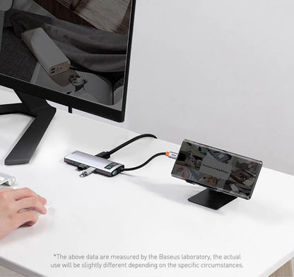 Baseus 5-in-1 USB C hub docking station, aluminium alloy Space Grey, 131.5 x 44.5 x 16.5 mm, HDMI-compatible and USB 3.0 ports